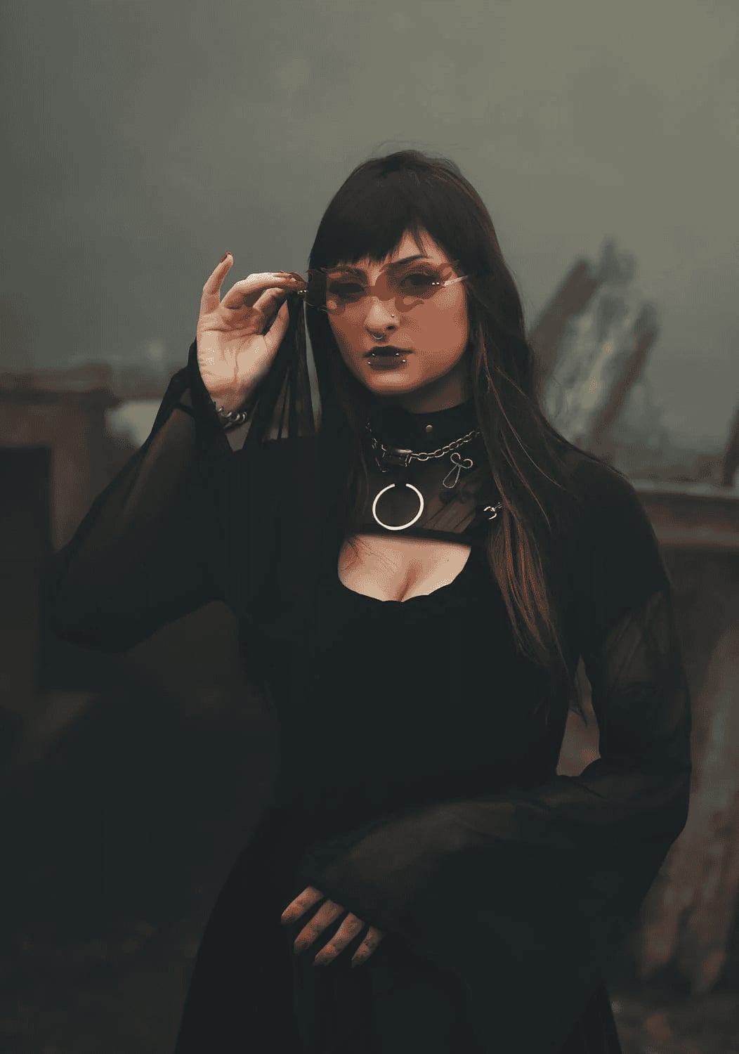 Sheer Top Over Cut-Out Dress — Trendy Emo Style