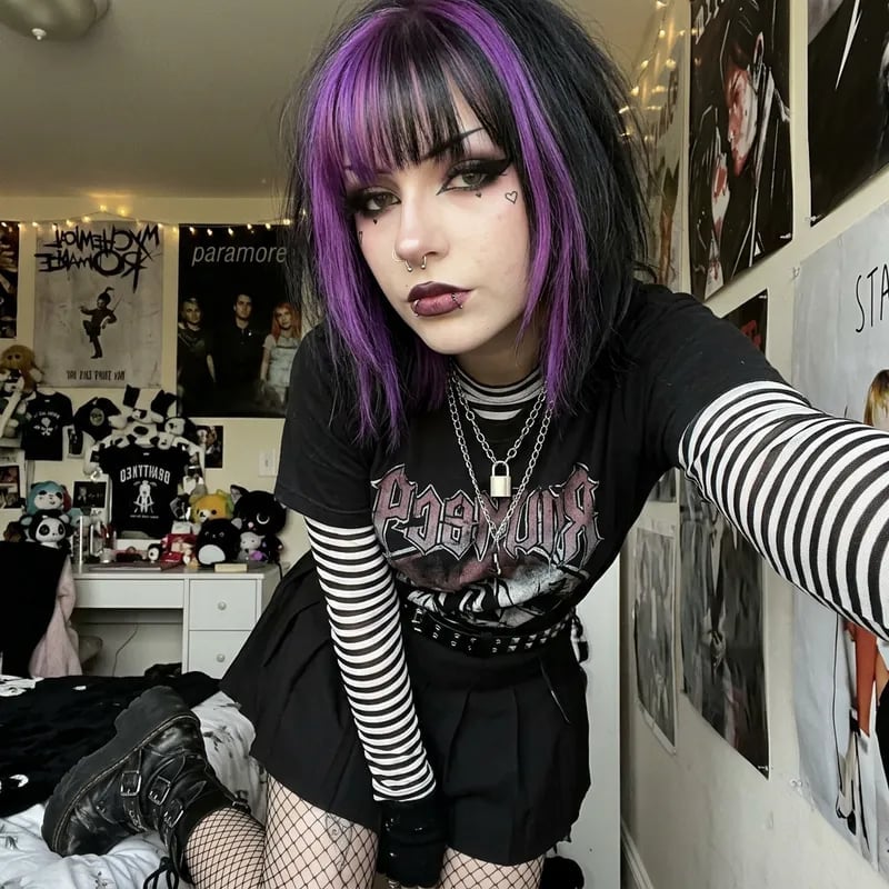 Graphic Tee With Pleated Skirt — Trendy Emo Style