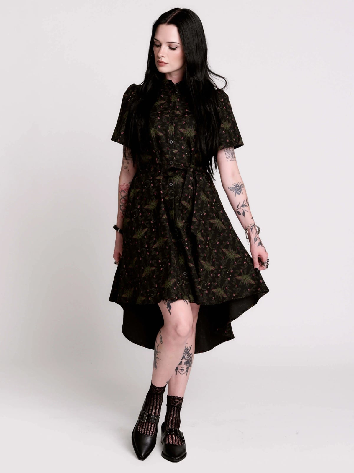 Printed Dress With Striped Socks — Trendy Emo Style