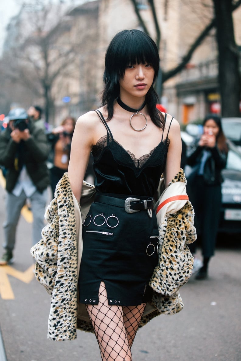 Satin Camisole With Leopard Print Jacket — Trendy Emo Style