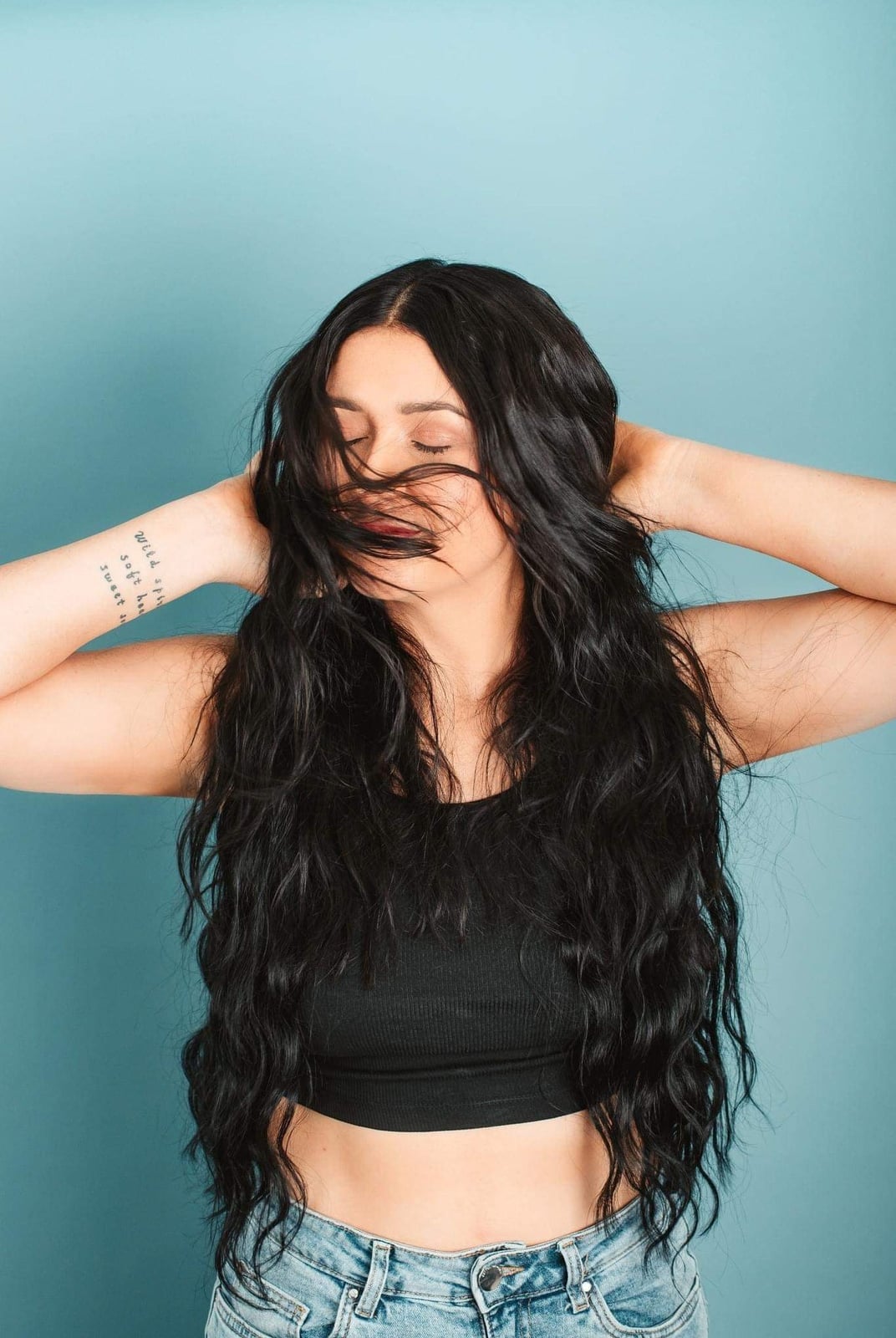Voluminous Mid-Back Black Wavy Hair — Trendy Extensions Hair