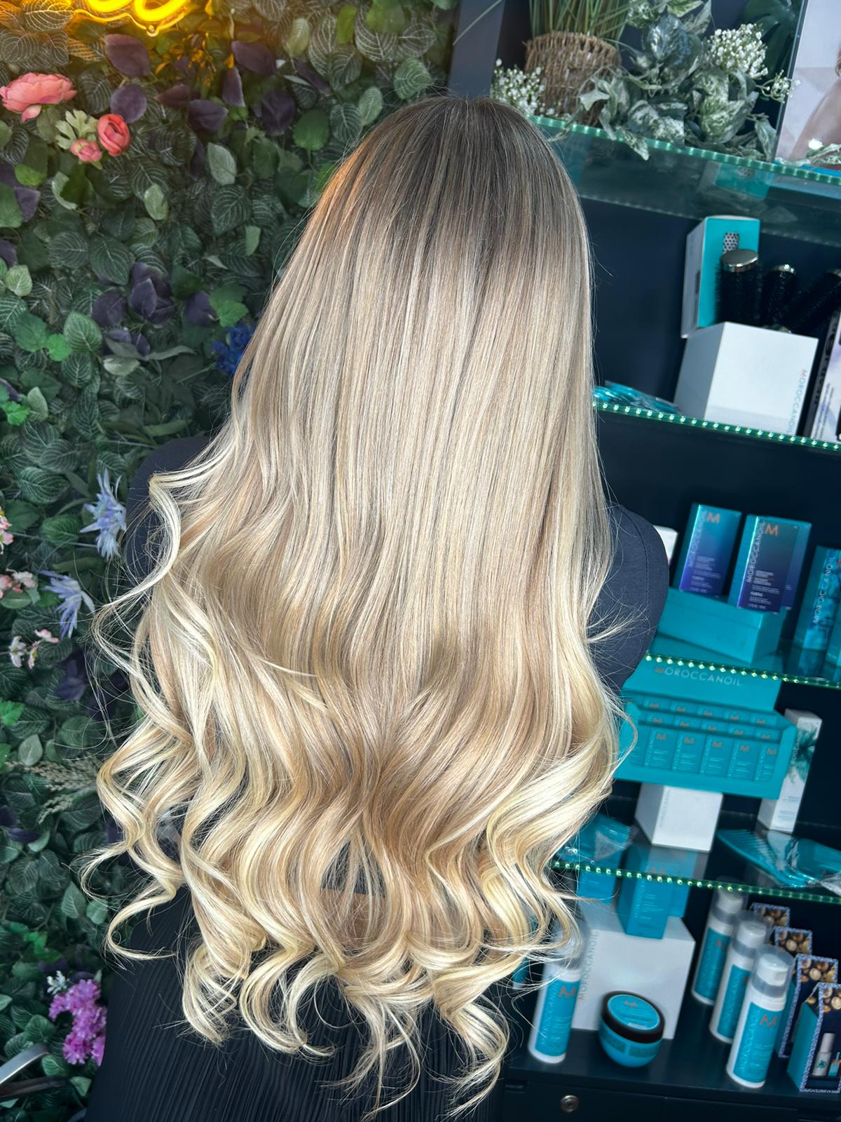 Mid-Back Ash Blonde Balayage Curls — Trendy Extensions Hair