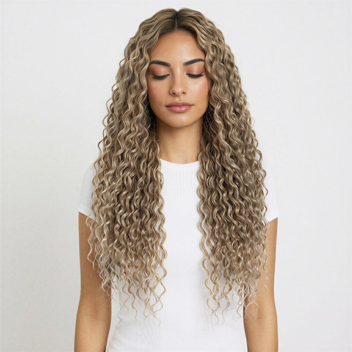 Mid-Back Cool Beige Blonde Curls — Trendy Extensions Hair