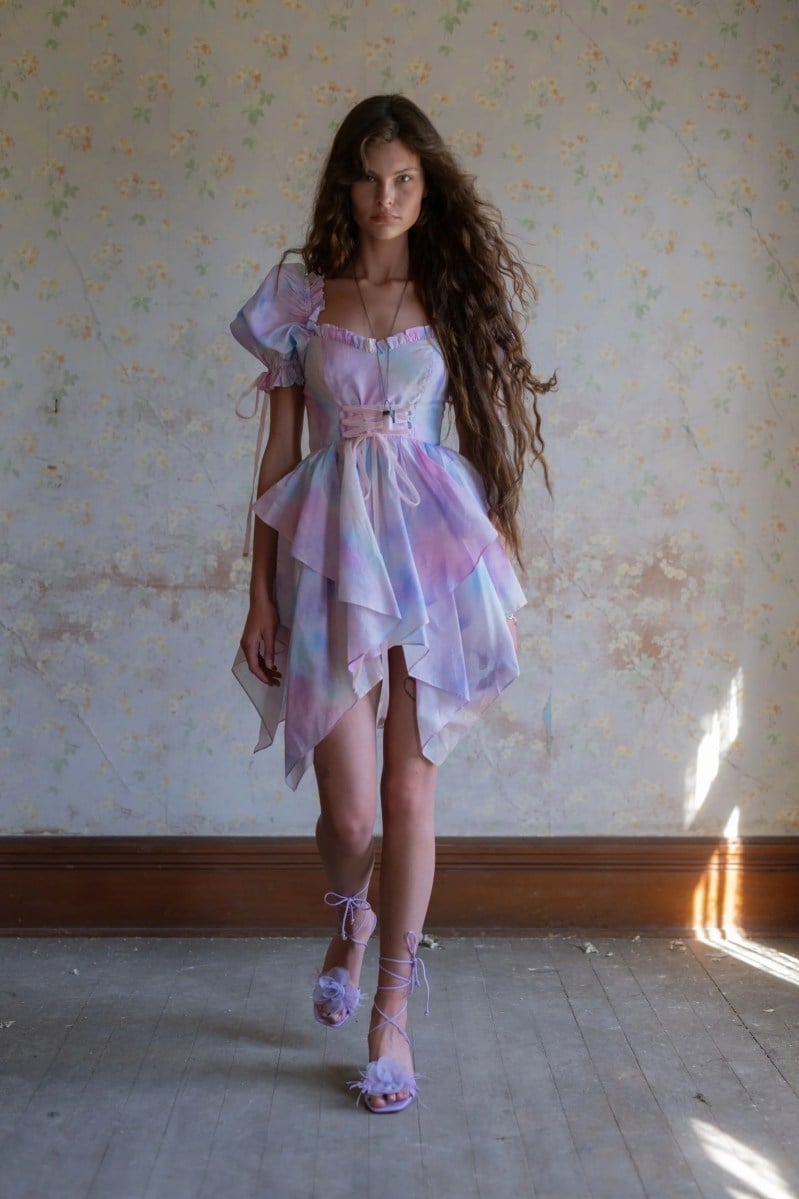 Pastel Tie-Dye Layered Dress with Corset Bodice — Trendy Fairycore Outfits