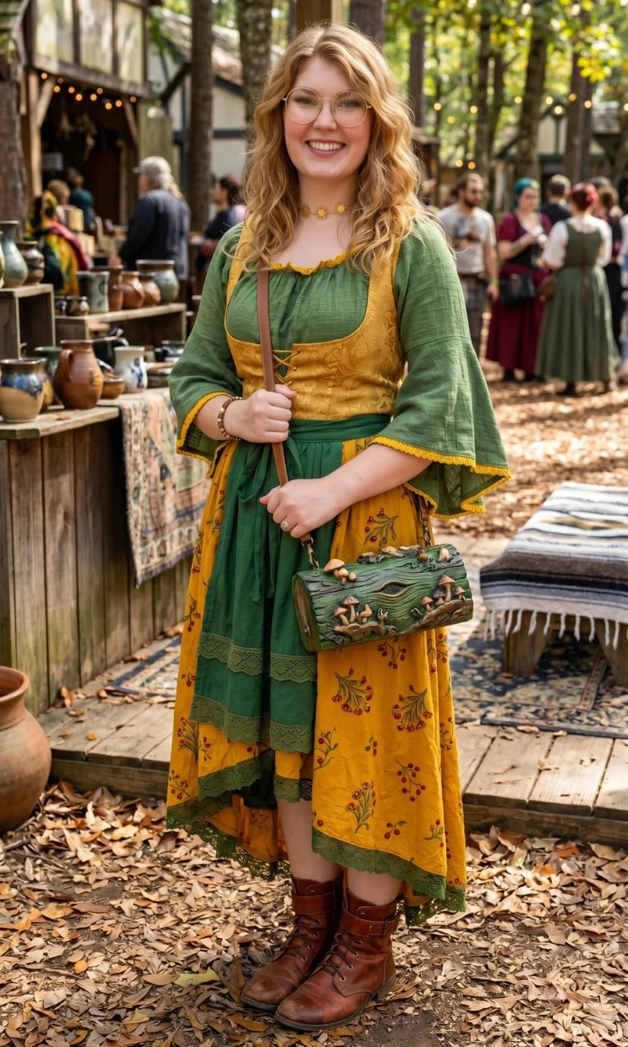 Green Peasant Blouse with Yellow Vest and Floral Skirt — Trendy Fairycore Outfits
