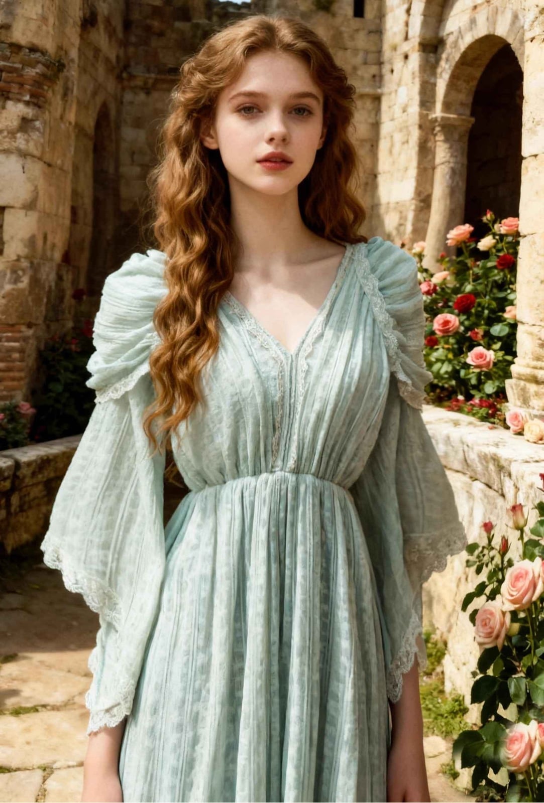 Pale Blue Textured Dress with Voluminous Sleeves — Trendy Fairycore Outfits