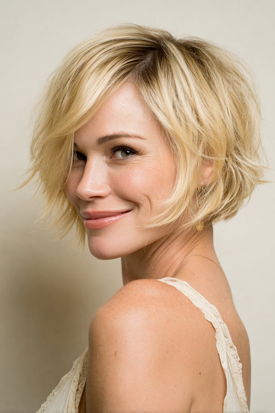 Chin Length Layered Bob With Texture Chin Length Layered Bob With Texture — Trendy Fine Hair