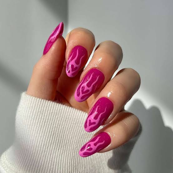 Medium Almond Hot Pink With Lighter Pink Flames Medium Almond Hot Pink With Lighter Pink Flames — Trendy Flame Nails