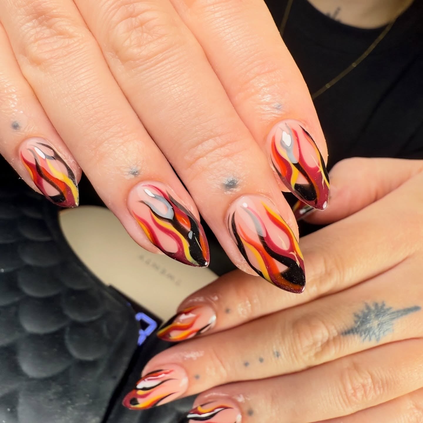 Medium Almond Multi-Colored Vibrant Flame Art Medium Almond Multi-Colored Vibrant Flame Art — Trendy Flame Nails