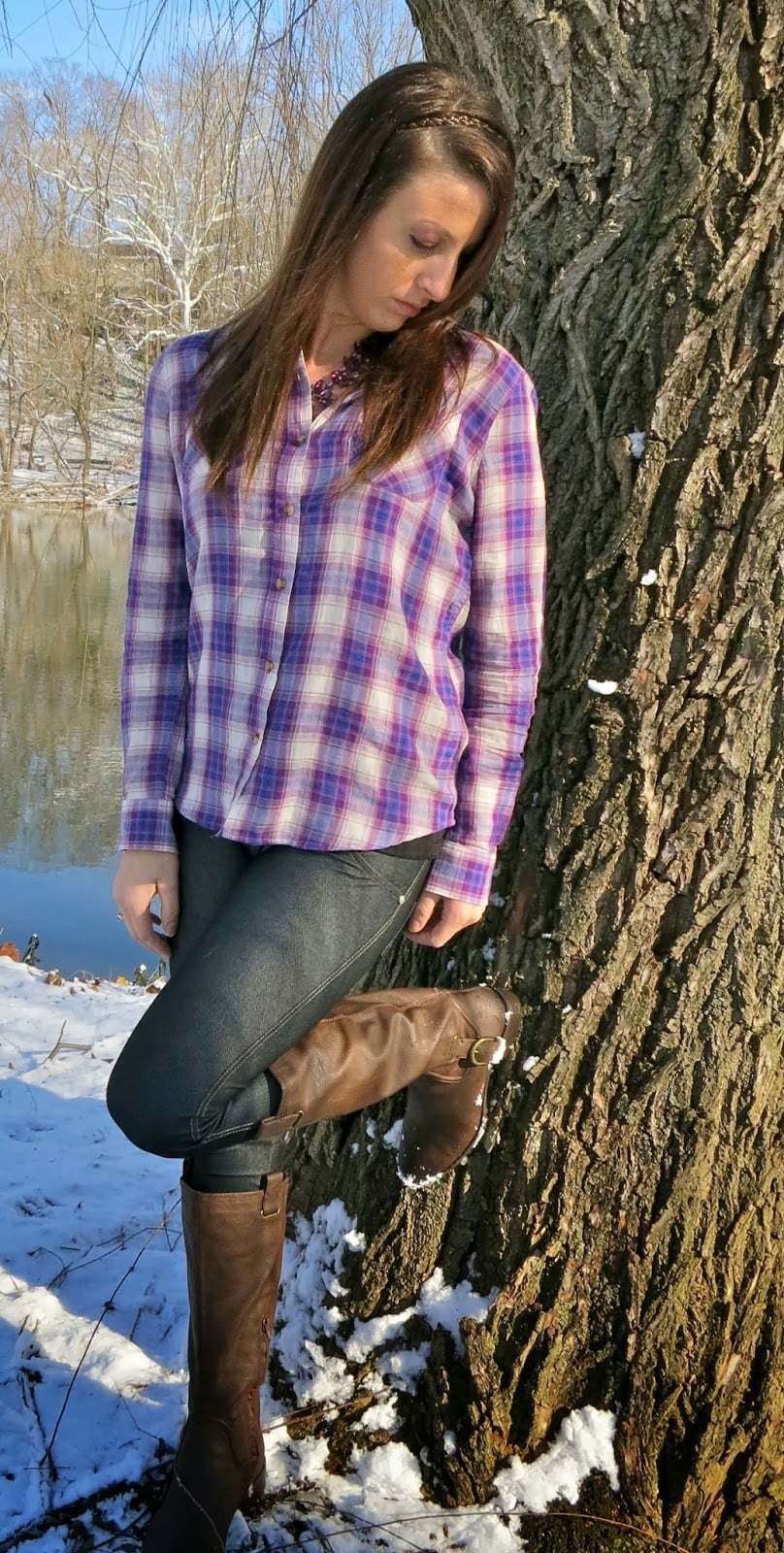 Purple Plaid Shirt with Slim Jeans Purple Plaid Shirt with Slim Jeans — Trendy Flannel Outfits