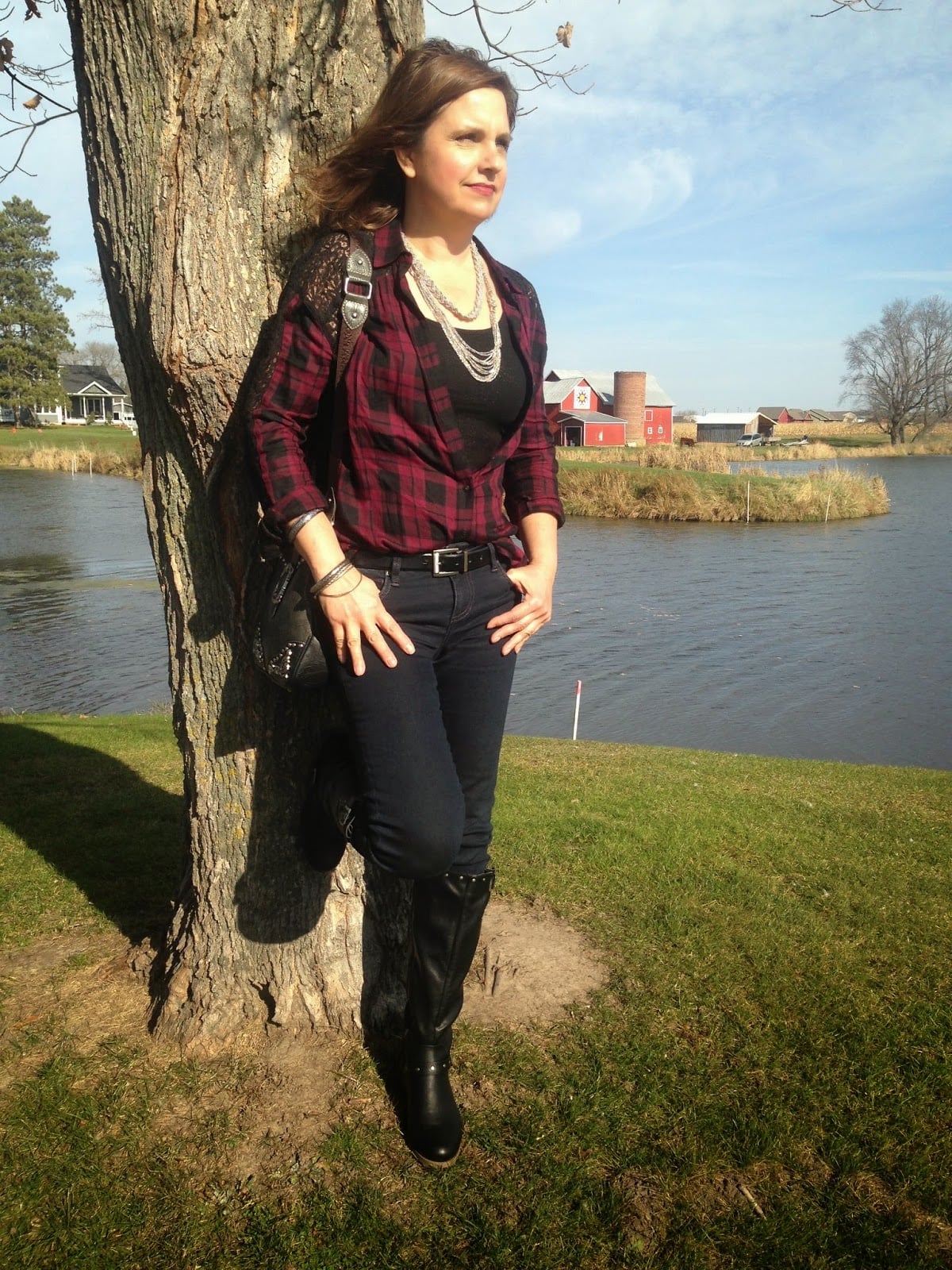 Red Plaid Shirt Over Black Top Red Plaid Shirt Over Black Top — Trendy Flannel Outfits