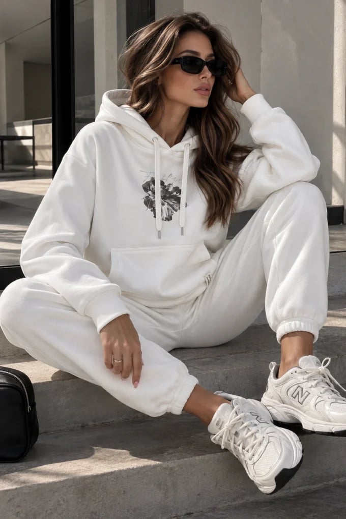 White Oversized Fleece Hoodie with Matching Sweatpants White Oversized Fleece Hoodie with Matching Sweatpants — Trendy Fleece Outfits