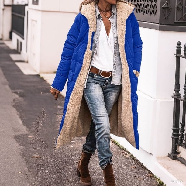 Blue Fleece-Lined Coat Over Denim Shirt Blue Fleece-Lined Coat Over Denim Shirt — Trendy Fleece Outfits
