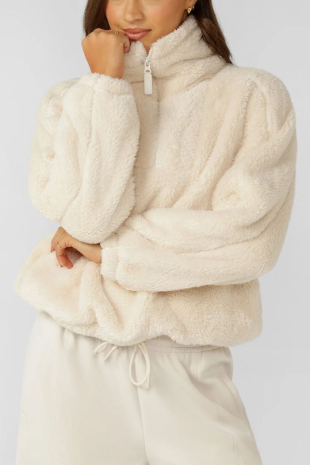 Ivory Quarter-Zip Teddy Fleece Top with Cream Trim Ivory Quarter-Zip Teddy Fleece Top with Cream Trim — Trendy Fleece Outfits