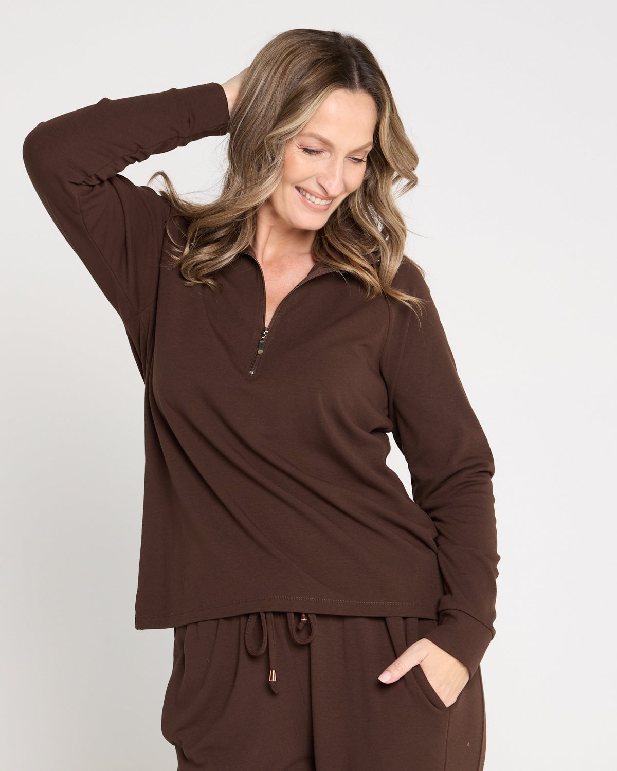Chocolate Brown Fleece Zip Top and Matching Sweatpants Chocolate Brown Fleece Zip Top and Matching Sweatpants — Trendy Fleece Outfits