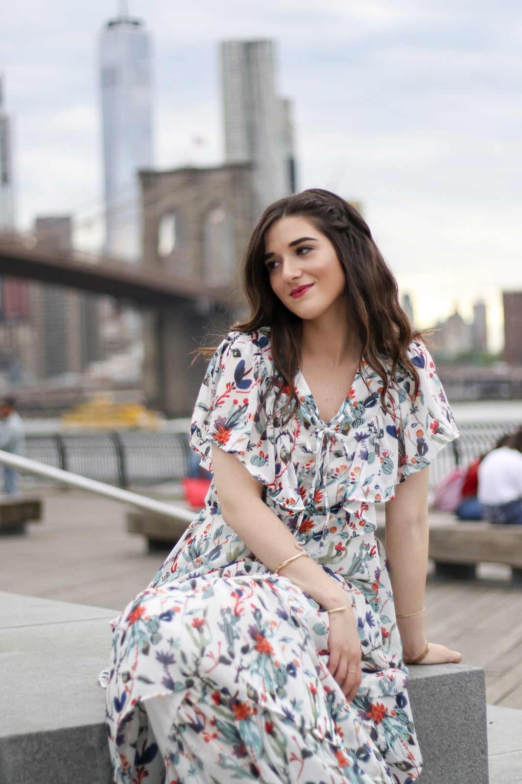 White Floral Midi Dress With Ruffled Neckline White Floral Midi Dress With Ruffled Neckline — Trendy Floral Dress