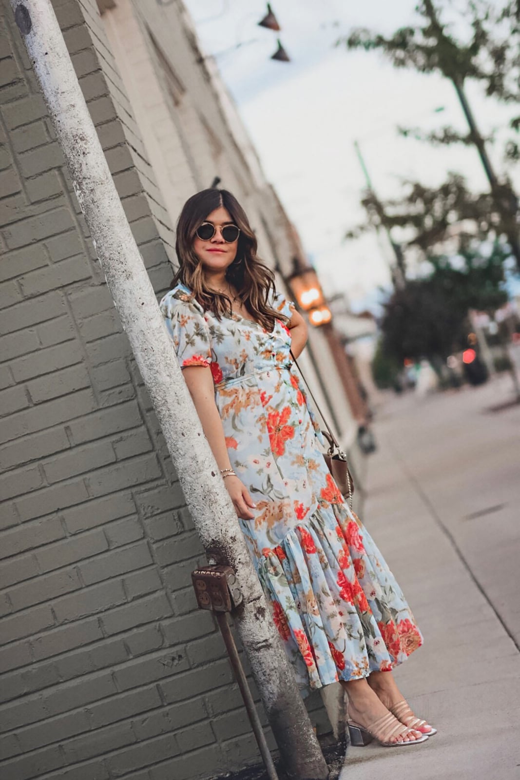 Light Blue Floral Tiered Maxi Dress With Ruffled Hem Light Blue Floral Tiered Maxi Dress With Ruffled Hem — Trendy Floral Dress