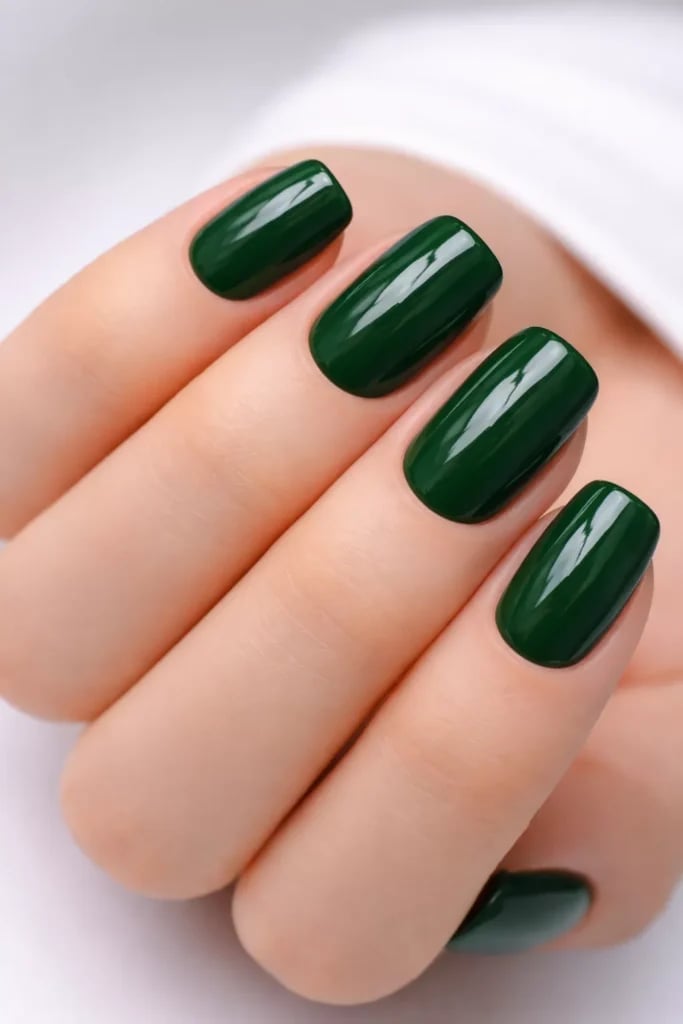 Short Squoval Glossy Forest Green Nails Short Squoval Glossy Forest Green Nails — Trendy Forest Green Nails