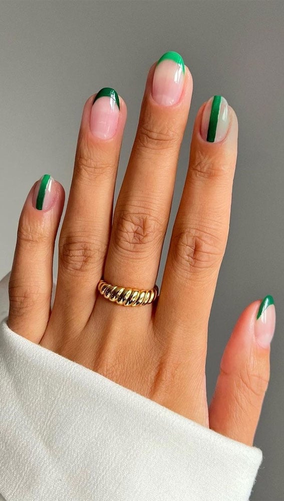 Short Square Pink with Vertical Green Stripe Short Square Pink with Vertical Green Stripe — Trendy Forest Green Nails