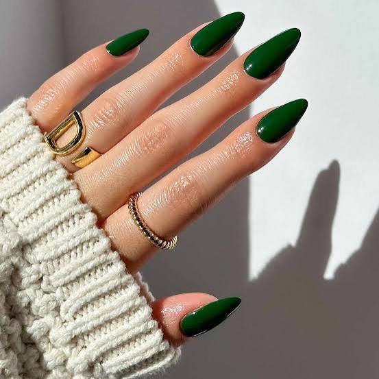 Long Stiletto Glossy Deep Forest Green Nails Long Stiletto Glossy Deep Forest Green Nails — Trendy Forest Green Nails