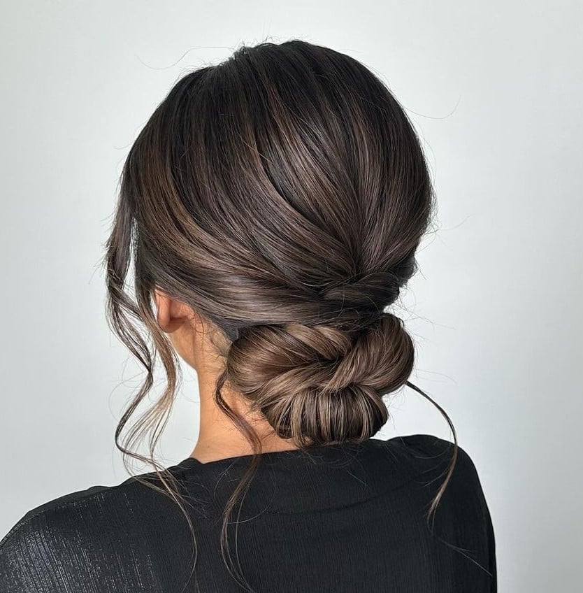 Dark Brown Twisted Low Bun Dark Brown Twisted Low Bun — Trendy Formal Hair