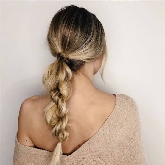 Blonde Ponytail With Chunky Braid Blonde Ponytail With Chunky Braid — Trendy Formal Hair