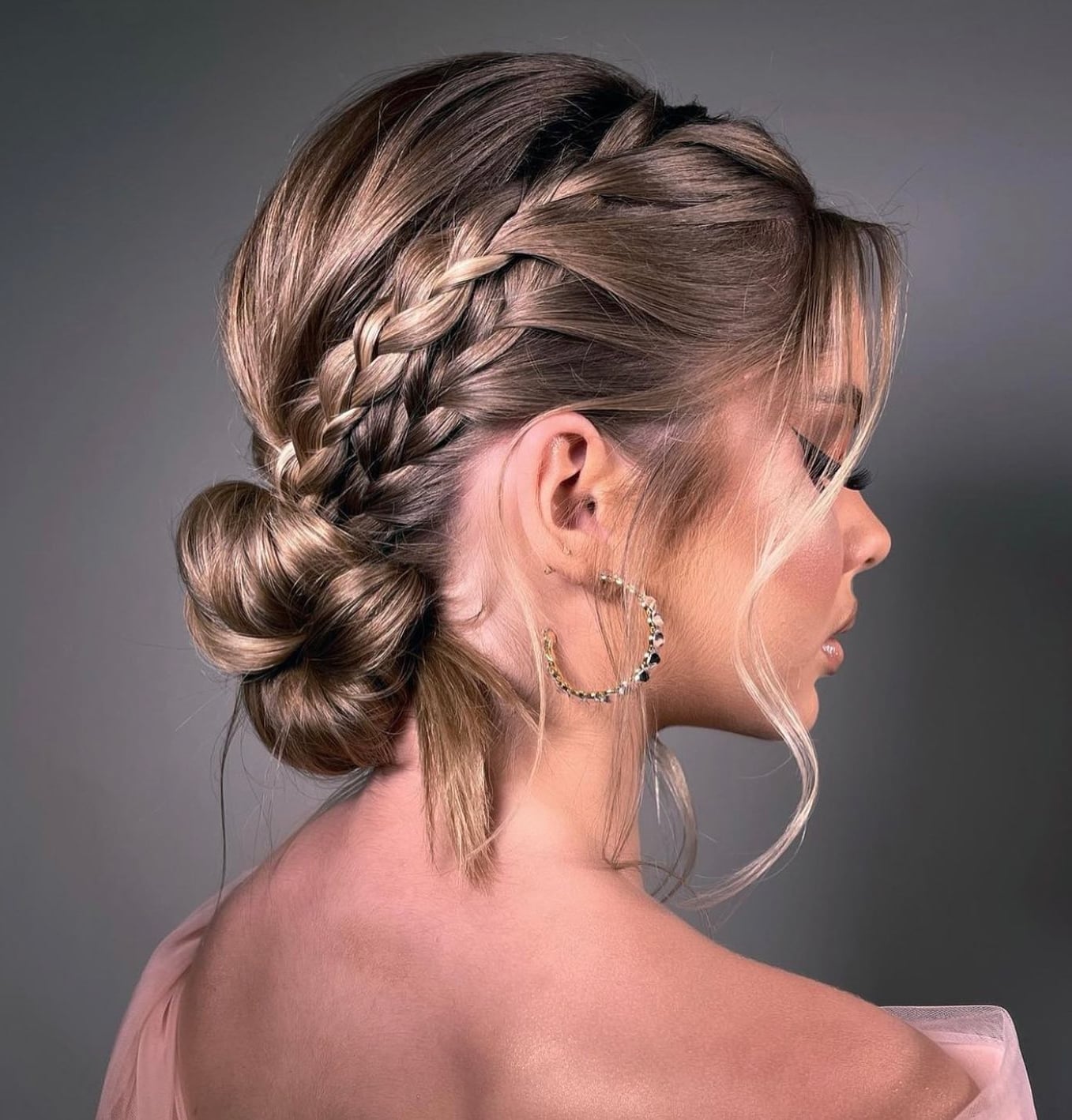 Ash Blonde Braided Updo With Face-Framing Pieces Ash Blonde Braided Updo With Face-Framing Pieces — Trendy Formal Hair