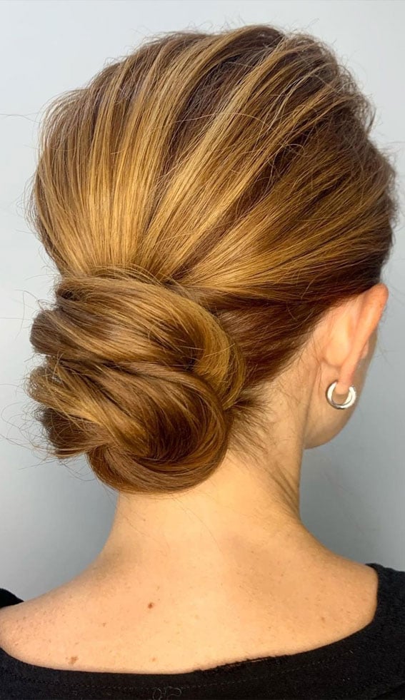 Bronde Textured Low Bun With Balayage Bronde Textured Low Bun With Balayage — Trendy Formal Updos