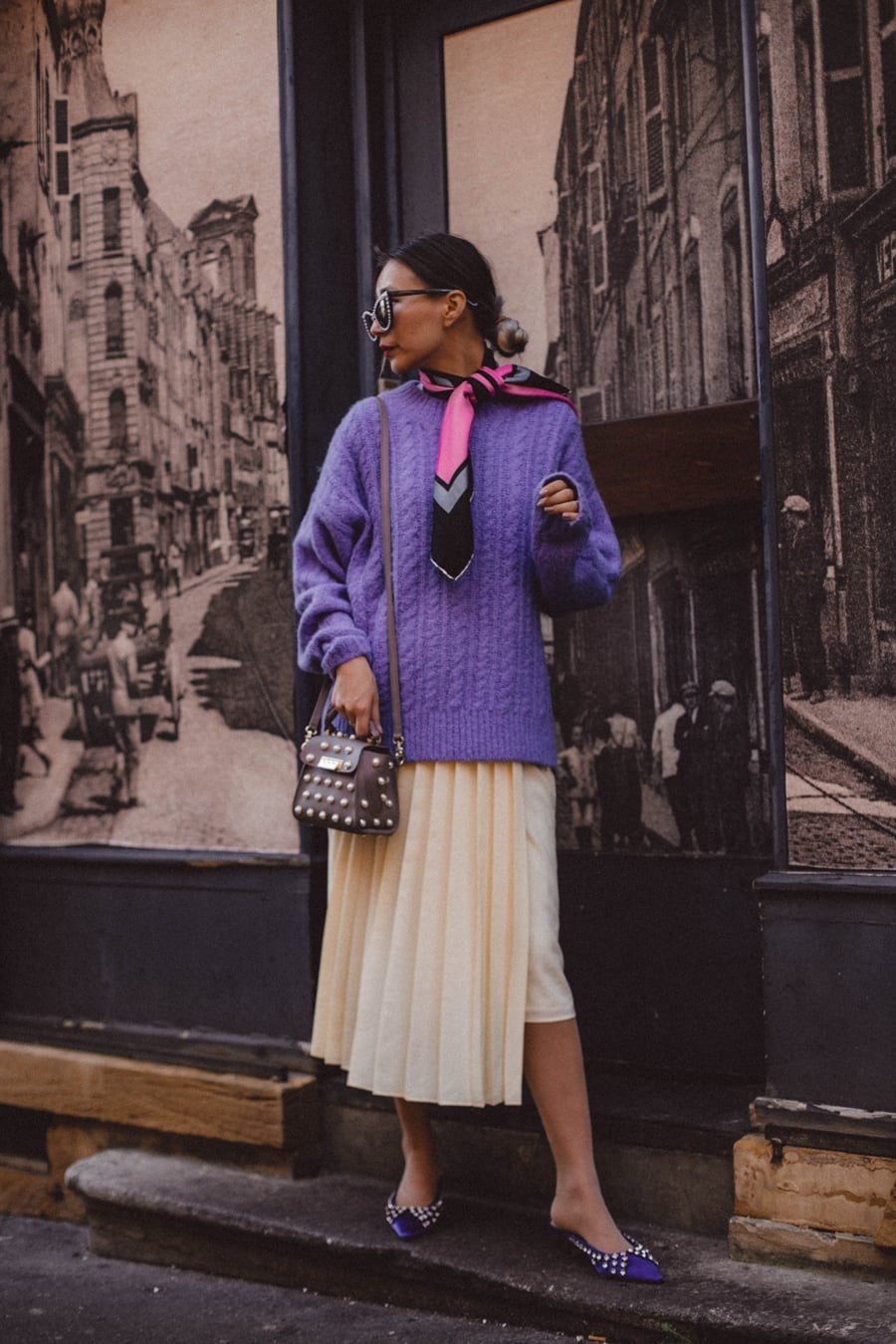 Chunky Knit Sweater with Pleated Midi Skirt for Casual Charm — Trendy French Outfits