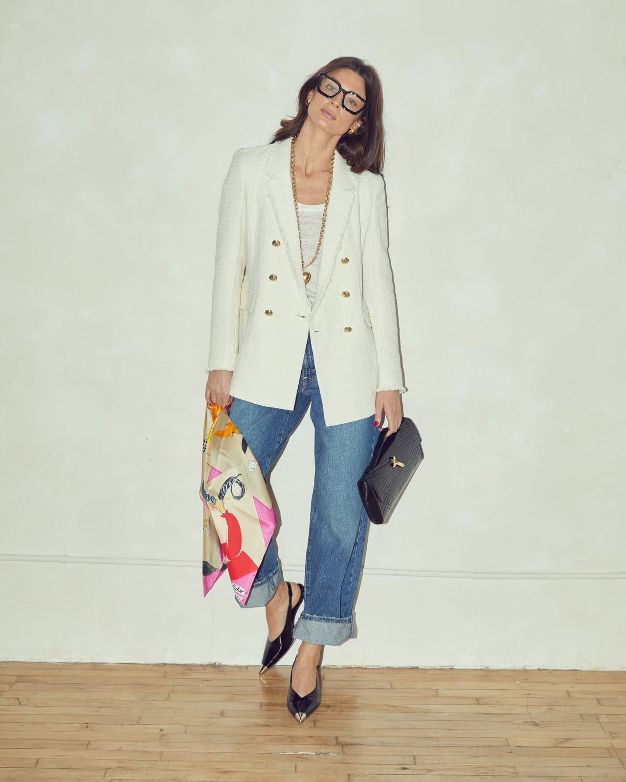 Tweed Blazer with Jeans and Silk Scarf for Smart Casual Polish — Trendy French Outfits