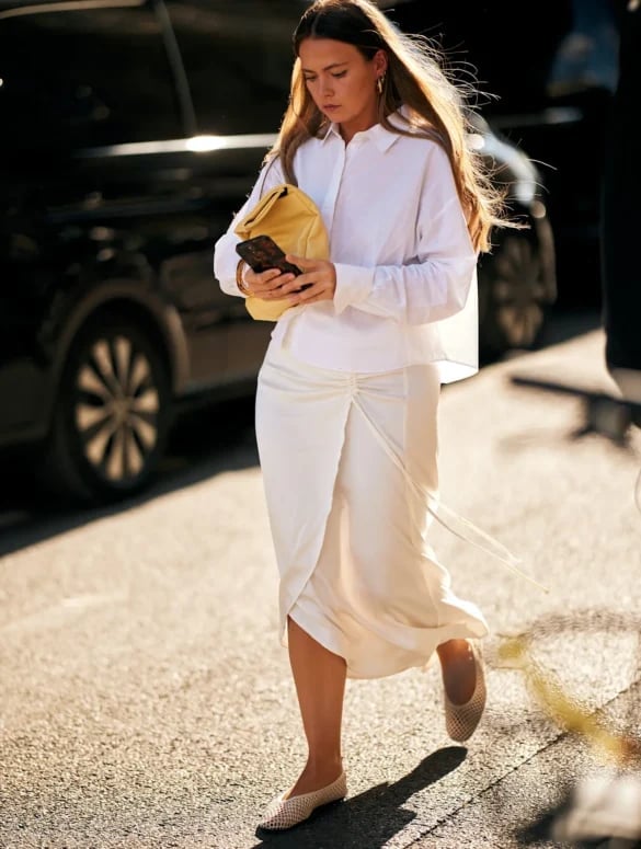 Oversized White Shirt with a Draped Skirt Oversized White Shirt with a Draped Skirt — Trendy French Style
