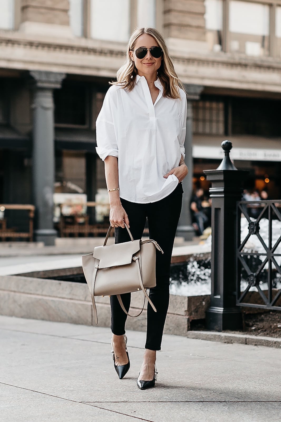 Oversized White Shirt with Slim Trousers Oversized White Shirt with Slim Trousers — Trendy French Style