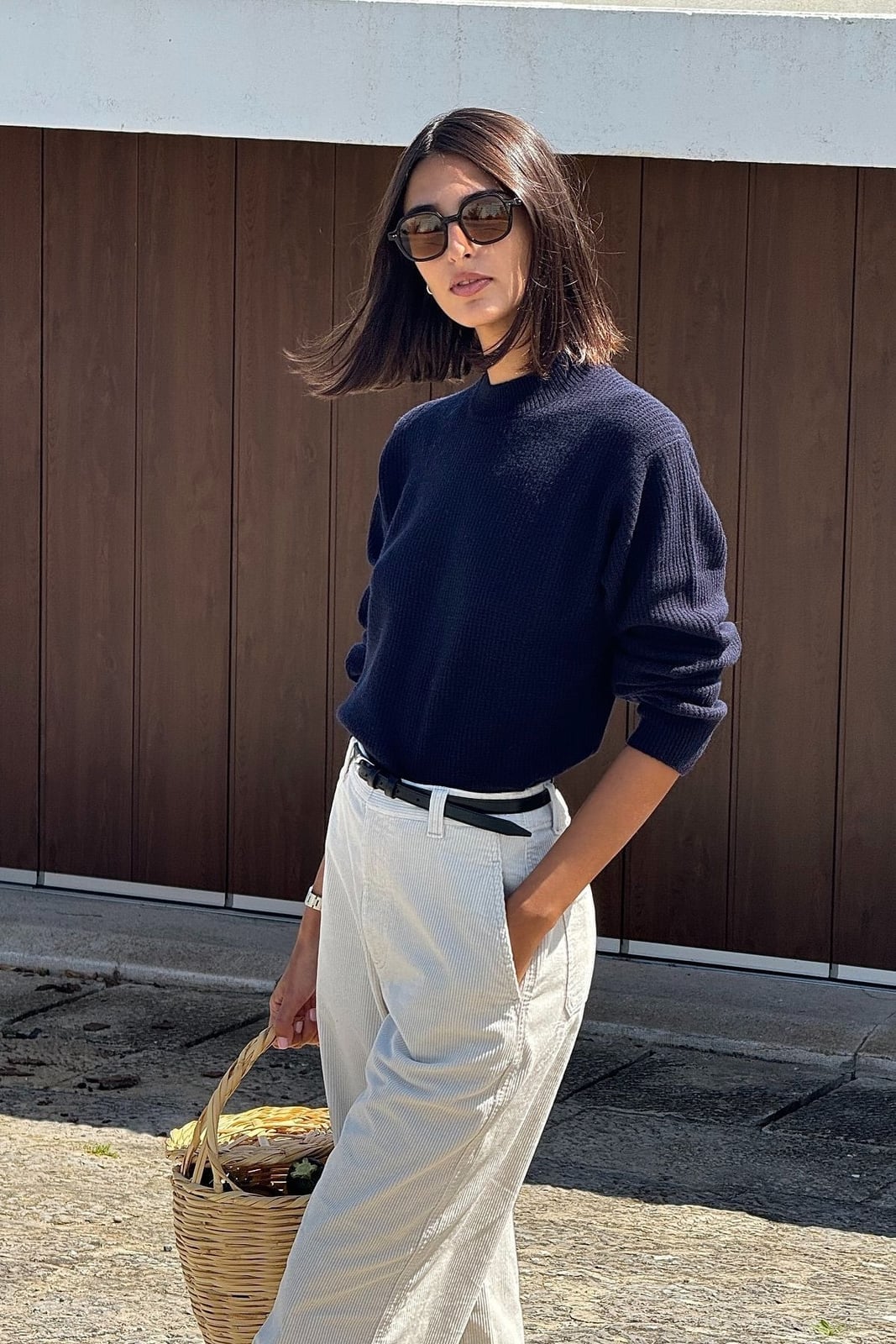 Ribbed Knit Sweater with Striped Trousers Ribbed Knit Sweater with Striped Trousers — Trendy French Style