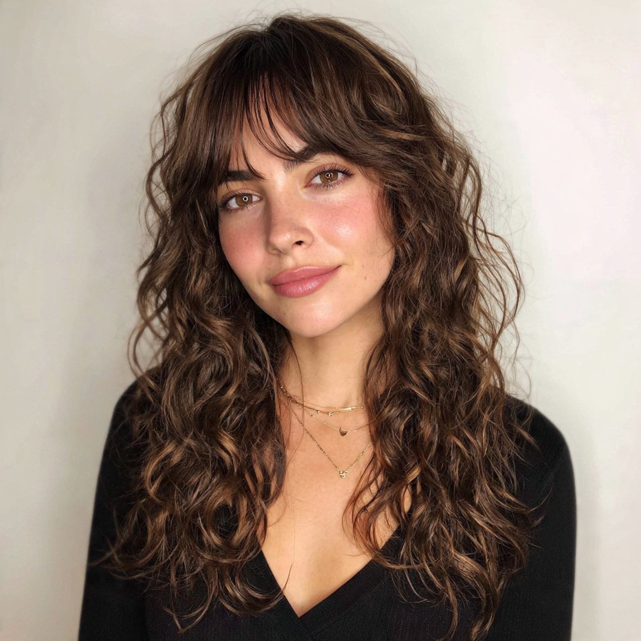 Mid-Back Layers With Prominent Curtain Bangs Mid-Back Layers With Prominent Curtain Bangs — Trendy Frizzy Hair