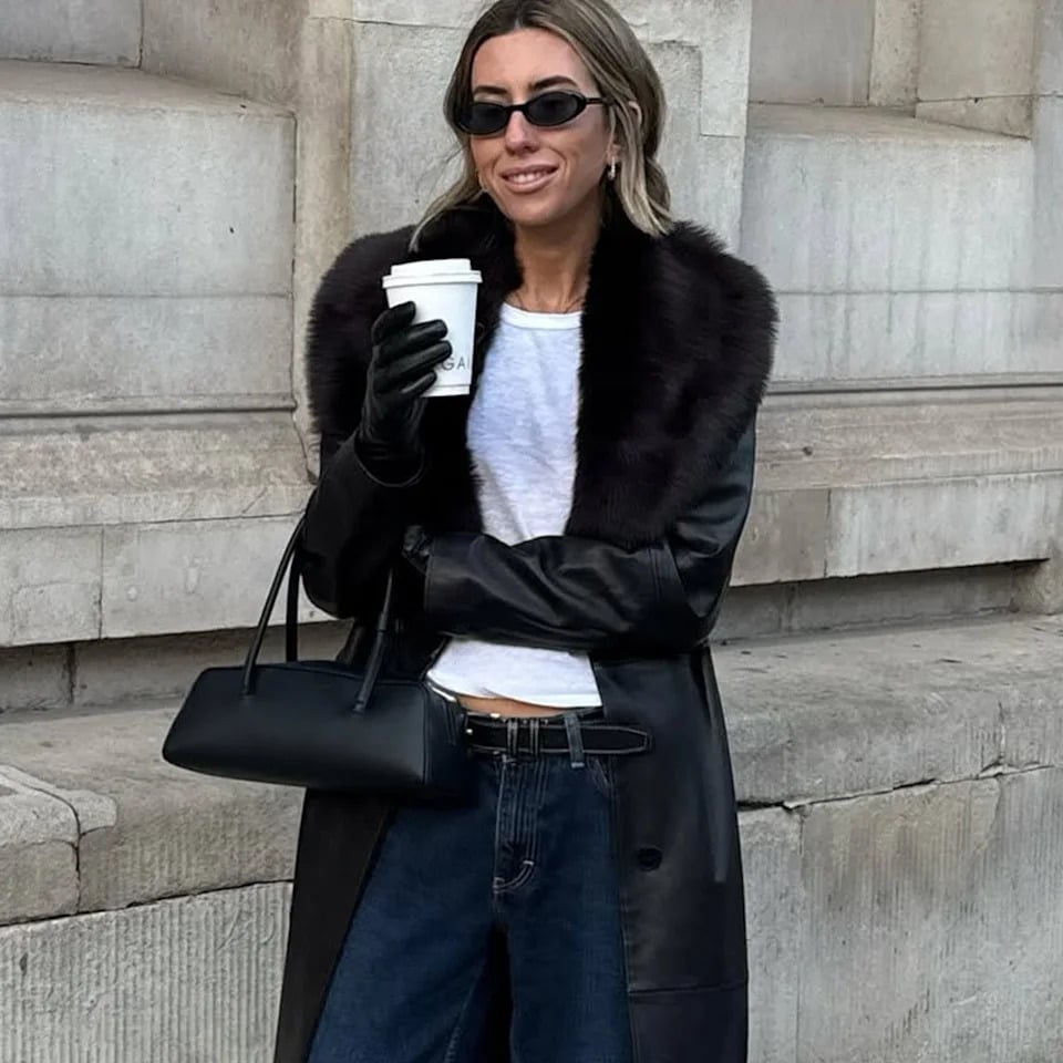 Leather Trench With Faux Fur Collar Leather Trench With Faux Fur Collar — Trendy Fur Outfits