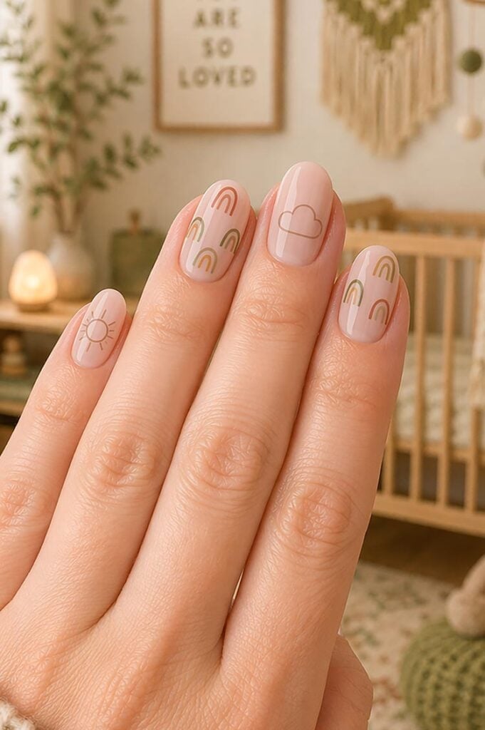Short Almond Nails With Pastel Rainbow Art Short Almond Nails With Pastel Rainbow Art — Trendy Gender Reveal Nails
