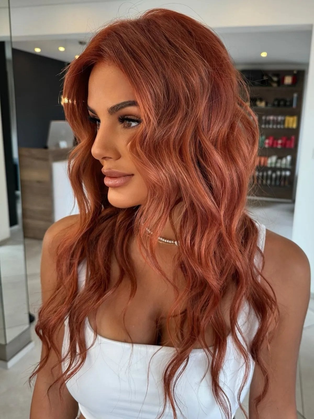 Collarbone Vibrant Ginger With Long Layers Collarbone Vibrant Ginger With Long Layers — Trendy Ginger Hair Color
