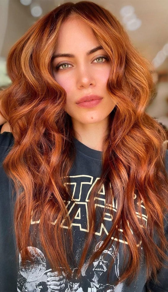 Long Red Amber With Subtle Highlights Long Red Amber With Subtle Highlights — Trendy Ginger Hair Color