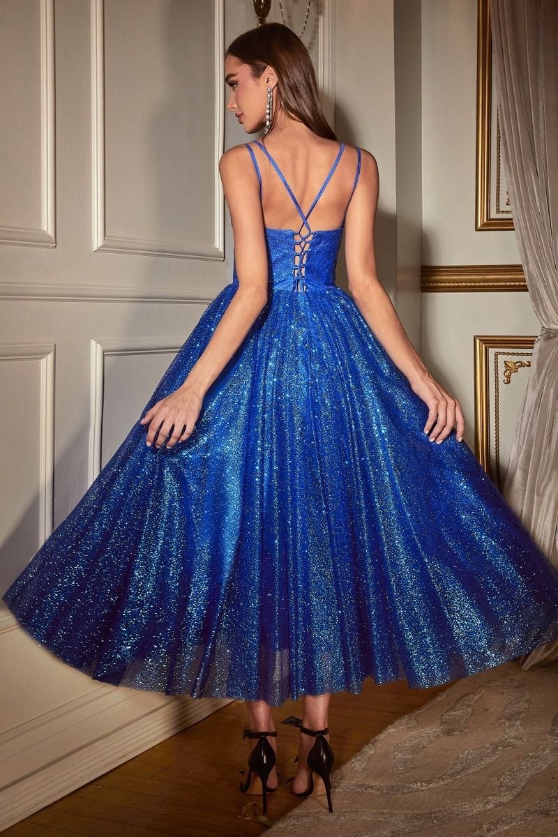 Royal Blue Glitter Tulle A-Line Dress — Trendy Glitter Dresses