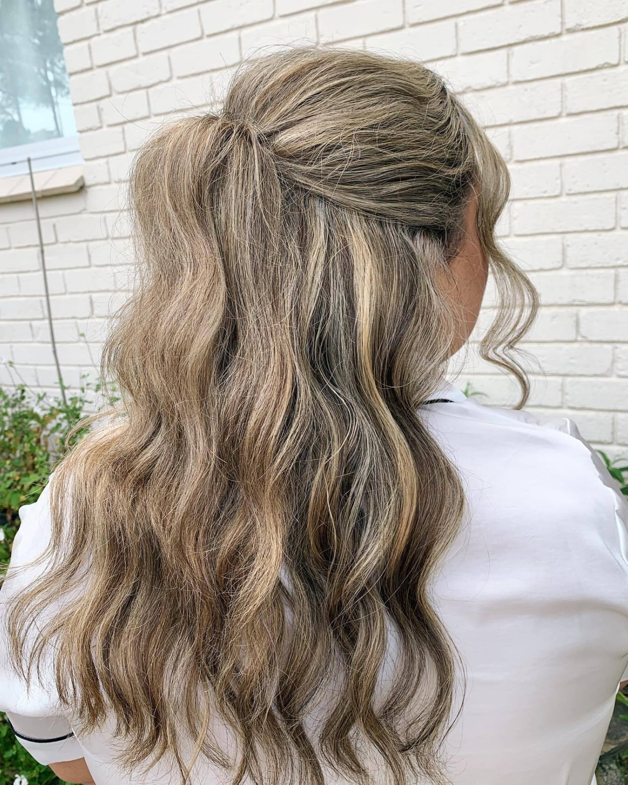 Long Ash Blonde Half-Up Half-Down Ponytail Long Ash Blonde Half-Up Half-Down Ponytail — Trendy Going Out Hairstyles