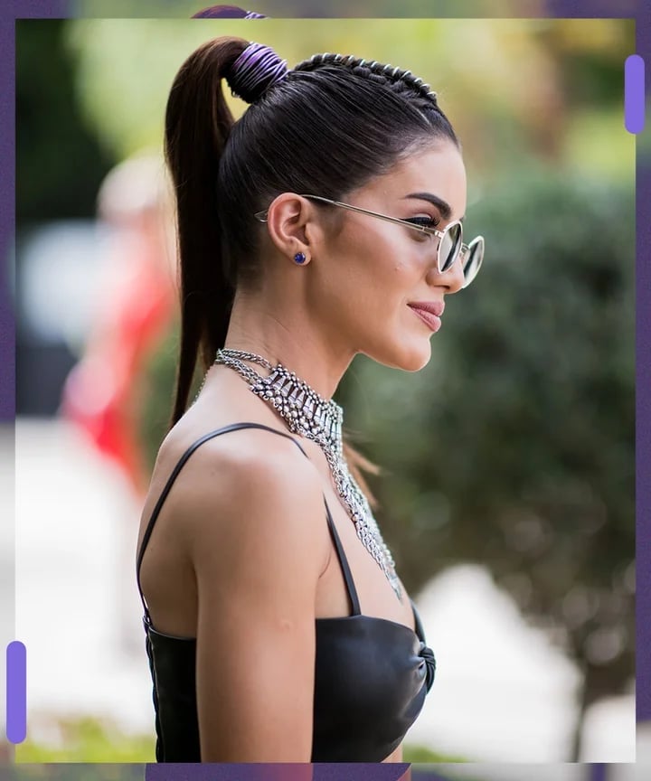 Sleek Braided Dark Brown Ponytail Sleek Braided Dark Brown Ponytail — Trendy Going Out Hairstyles