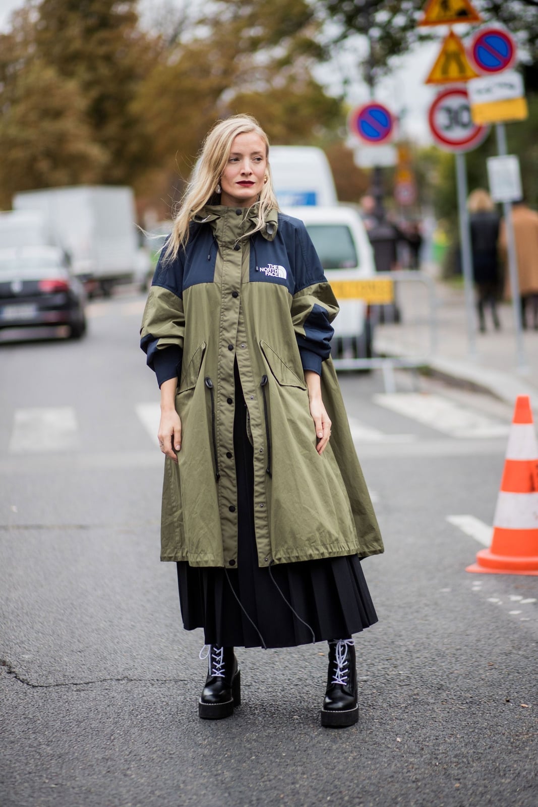 Technical Parka Over a Pleated Skirt Technical Parka Over a Pleated Skirt — Trendy Gorpcore Outfits