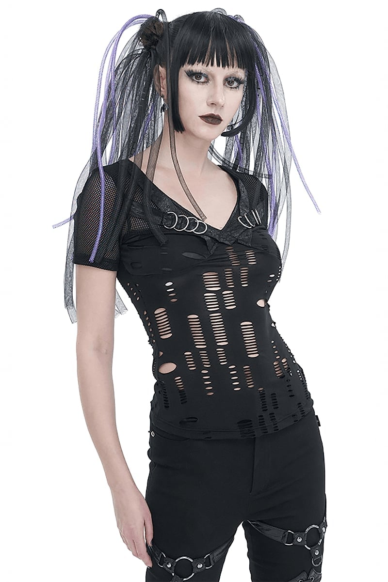 Ripped Mesh T-Shirt With Strap Pants Ripped Mesh T-Shirt With Strap Pants — Trendy Goth Outfits