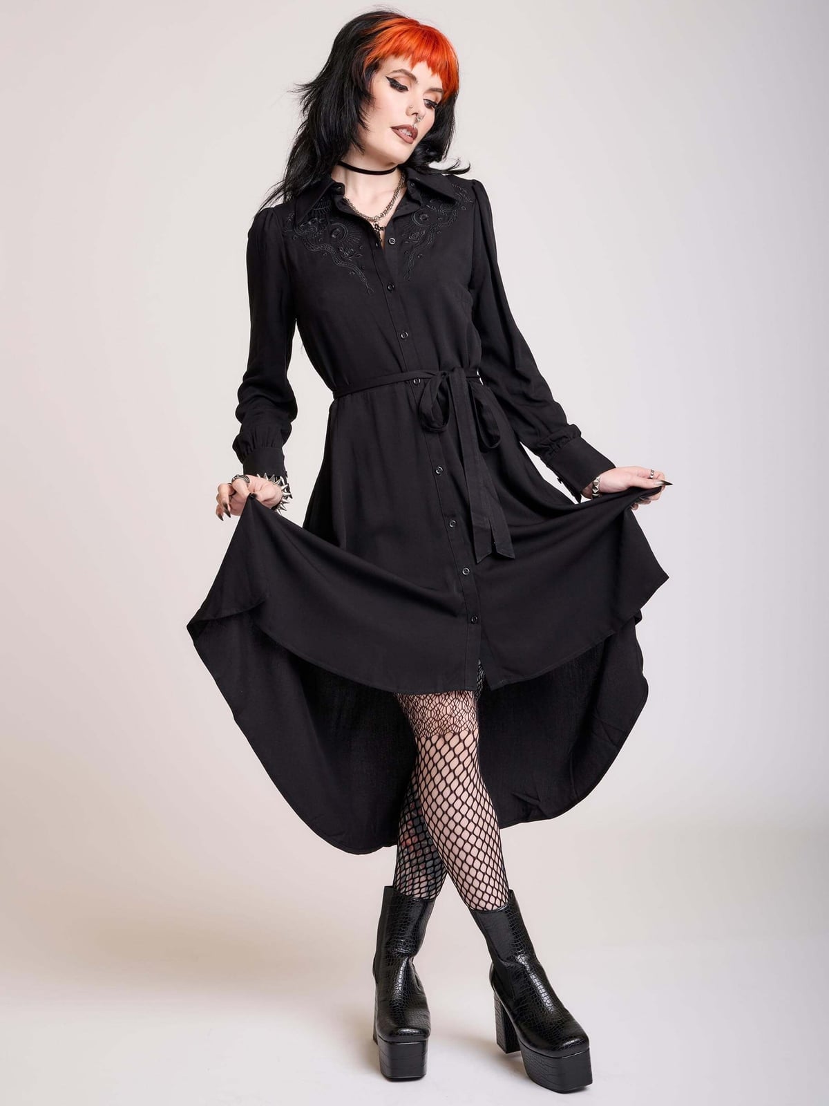 Shirt Dress With High-Low Hemline Shirt Dress With High-Low Hemline — Trendy Goth Outfits