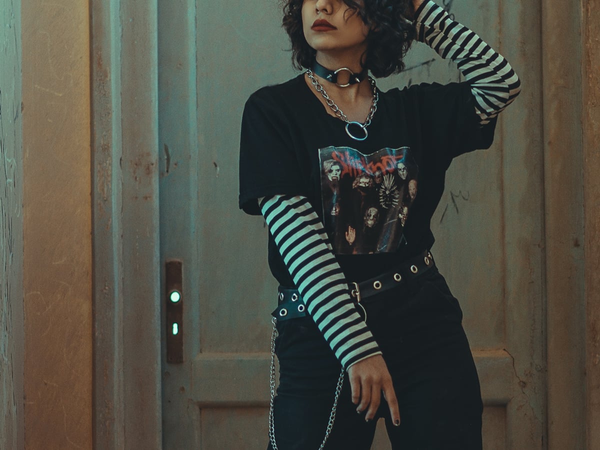 Band T-Shirt Over Striped Long-Sleeve Band T-Shirt Over Striped Long-Sleeve — Trendy Goth Outfits