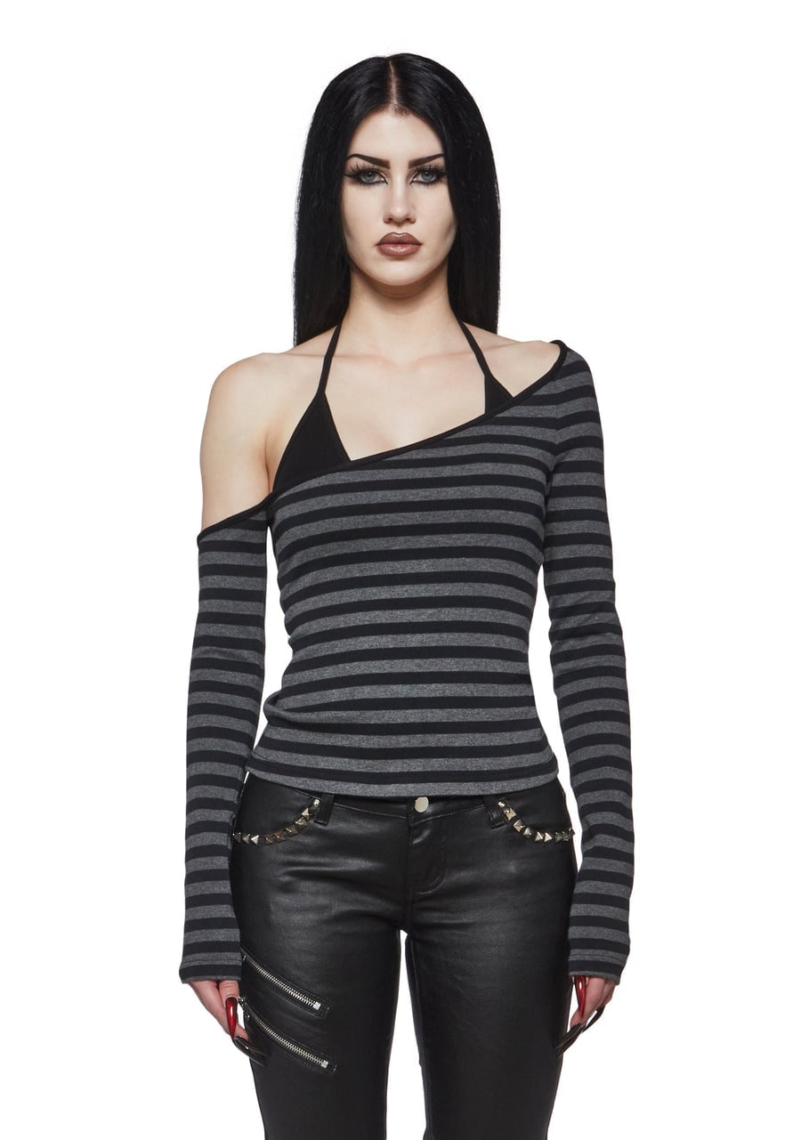 Asymmetrical Halter Top With Faux Leather Pants Asymmetrical Halter Top With Faux Leather Pants — Trendy Goth Outfits