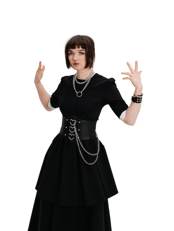 Black Dress With White Collar and Corset Belt Black Dress With White Collar and Corset Belt — Trendy Goth Outfits