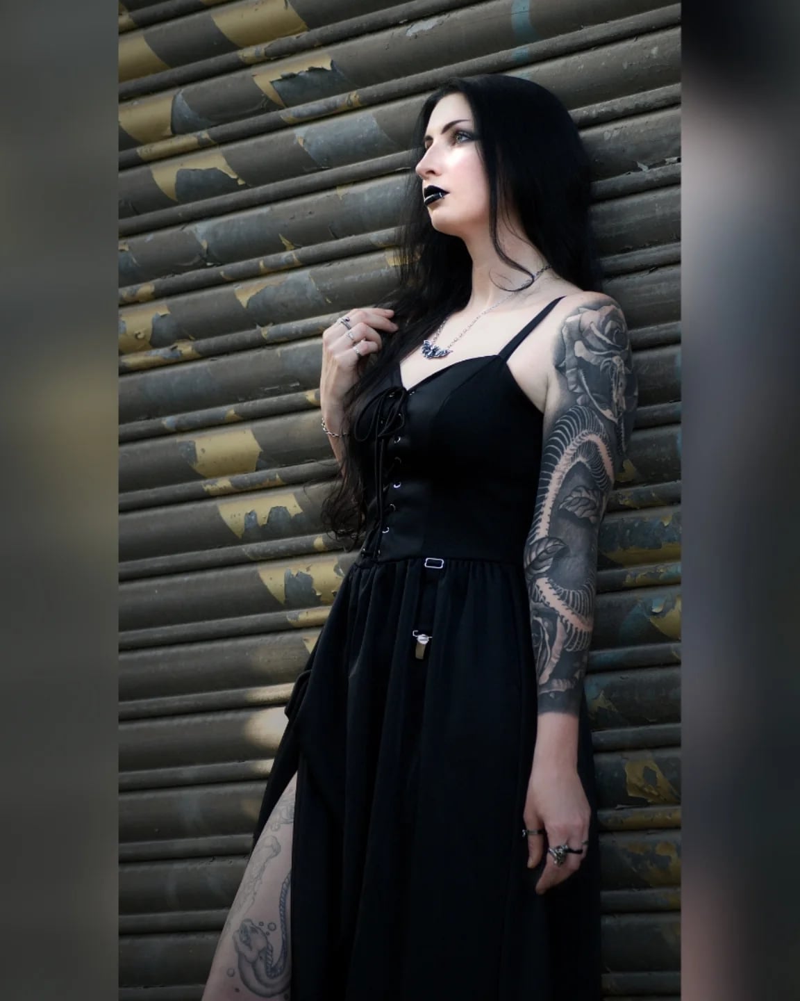 Corset Detail Dress With High Slit Corset Detail Dress With High Slit — Trendy Goth Outfits