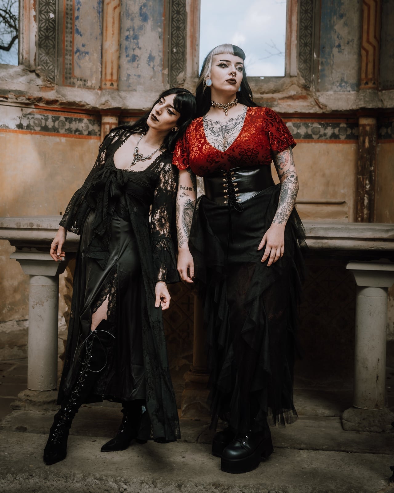 Red Lace Top With Black Ruffled Skirt Red Lace Top With Black Ruffled Skirt — Trendy Goth Outfits
