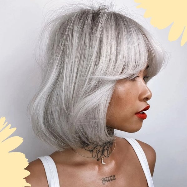 Layered Bob Ash Gray With Highlights — Trendy Gray Hair Color